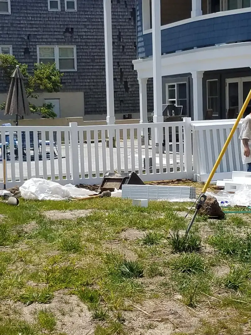 White vinyl fence installation completed by Fencing By Excellence near Rumson, Monmouth County NJ