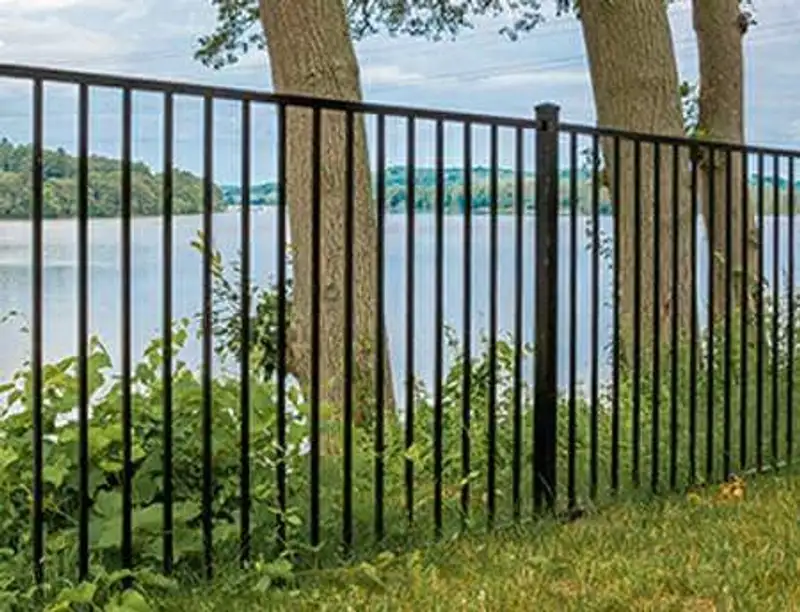 Black iron fence along waterfront property by Fencing By Excellence near Howell, Monmouth County NJ